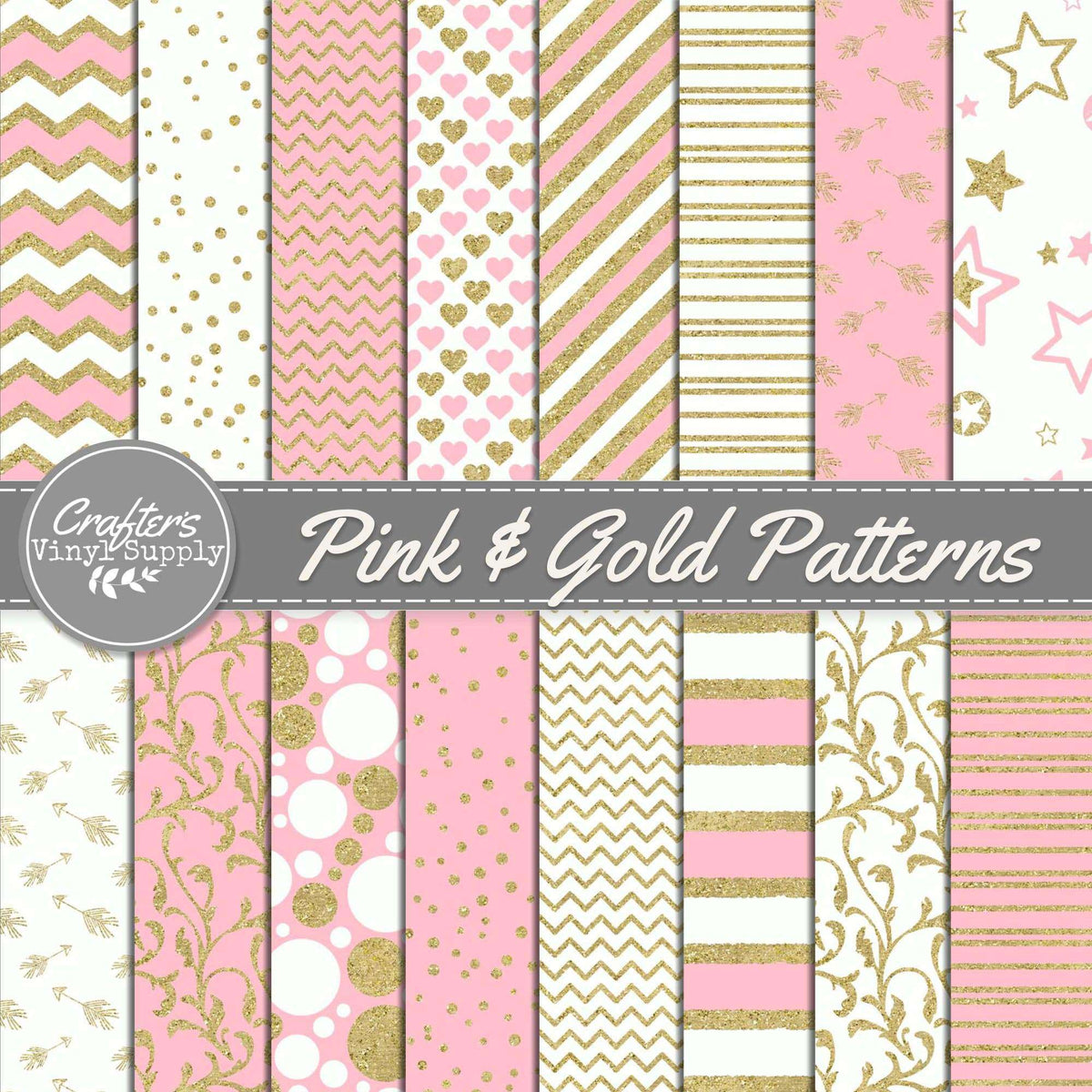 Pink and Gold Heart Pattern Vinyl & HTV - White