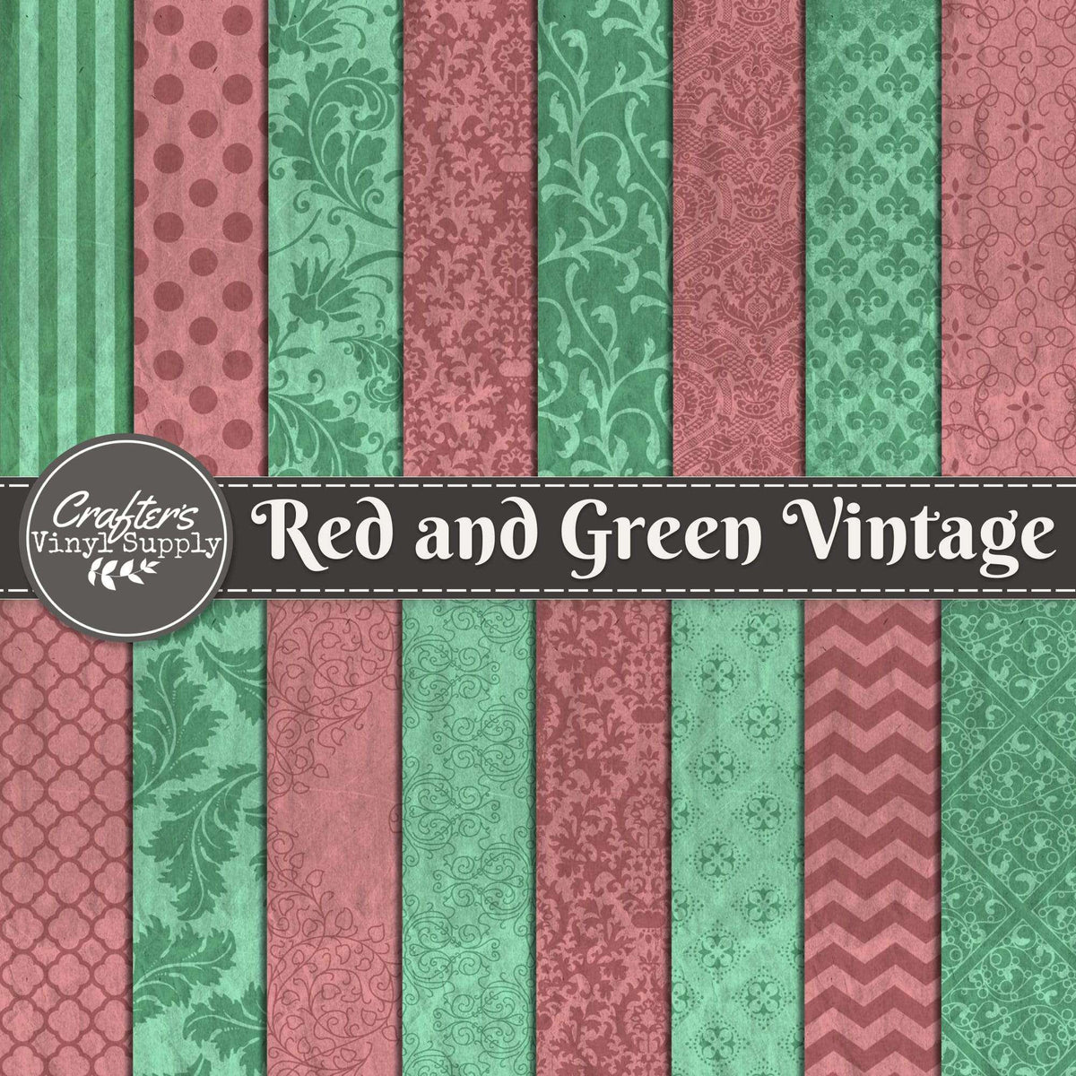 Red and Green Vintage Patterns Crafter's Vinyl Supply