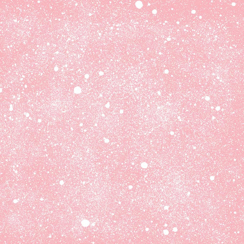 Pink speckled pattern with white spots resembling snowfall on a blush background