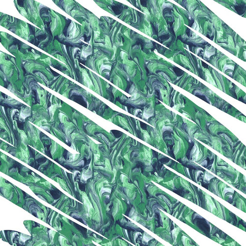 Abstract green and white swirling pattern with diagonal stripes