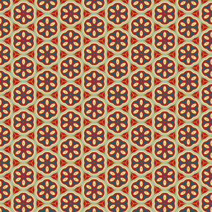 Geometric pattern with orange and beige shapes on a red background