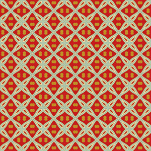 Geometric intertwined pattern with hearts on a red background