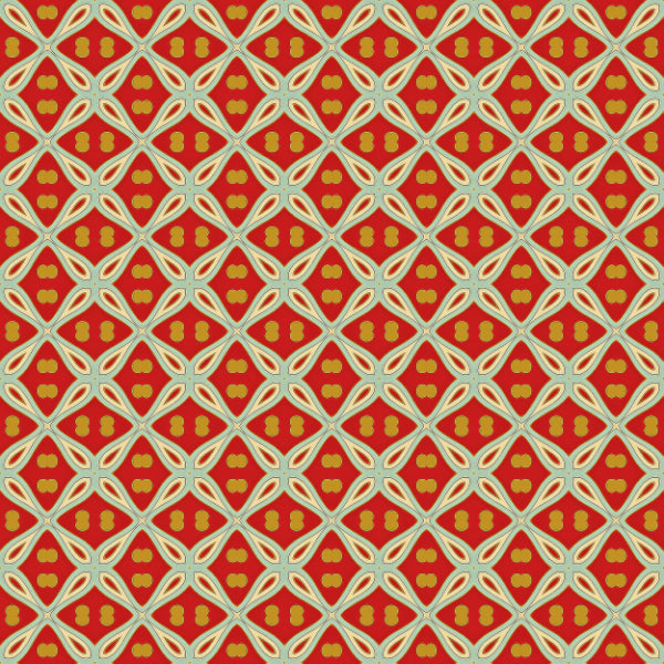 Geometric intertwined pattern with hearts on a red background