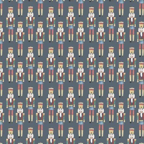 Seamless pattern of illustrated nutcracker soldiers on a dark background