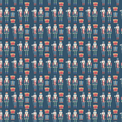 Seamless pattern with stylized toy soldiers and letter 'W' blocks on a navy blue background