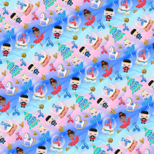 Colorful holiday-themed pattern with various seasonal icons