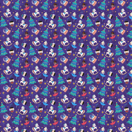 Colorful repeating pattern with cartoon holiday motifs and dollar signs