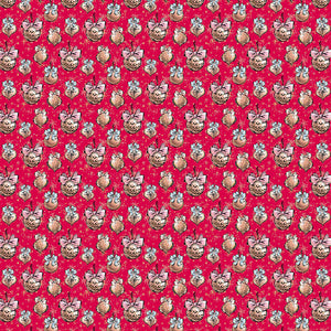 Seamless pattern of playful cartoon cats with bows on a vibrant red background