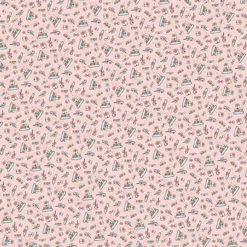 Seamless pattern of doodled gift packages on a pink background