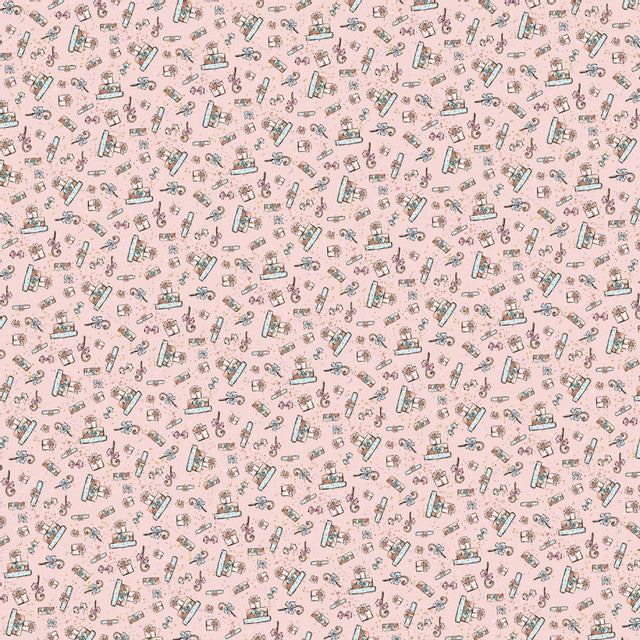 Seamless pattern of doodled gift packages on a pink background