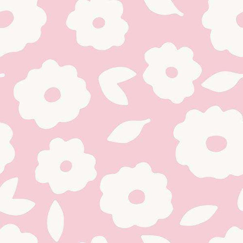 White floral pattern on a pink background