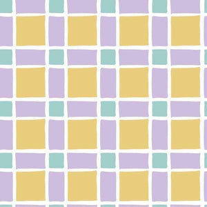 A grid pattern with alternating pastel purple and yellow squares separated by white lines