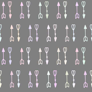 Assorted pastel-colored arrow patterns on a grey background