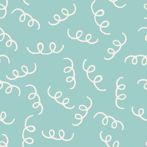 Curly vine patterns on a soft teal background