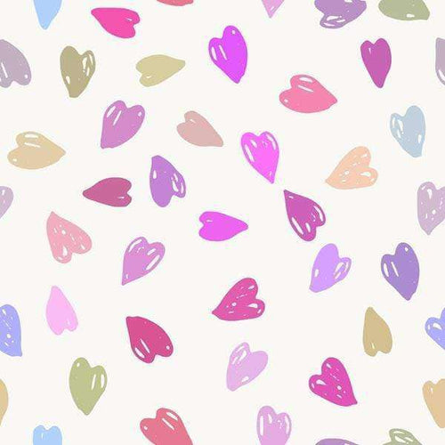 Assorted pastel-colored heart patterns on a light background
