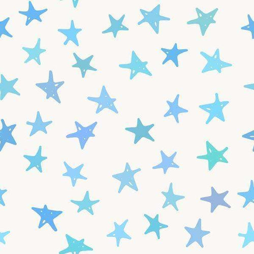 Seamless starfish pattern in shades of blue on a pale background