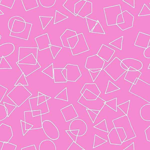 Abstract geometric shapes pattern in white on a pastel pink background