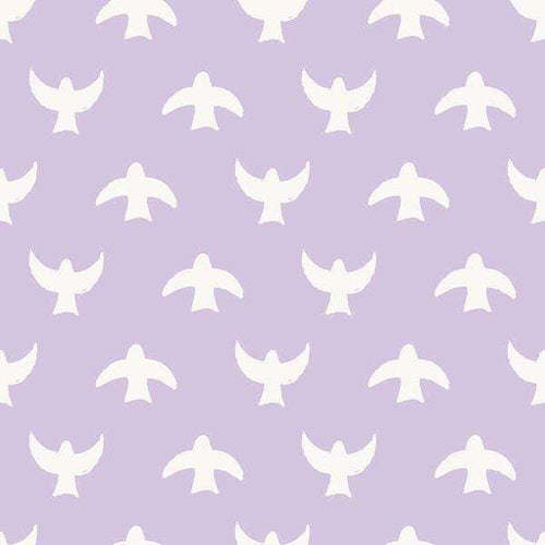 White dove pattern on a lavender background