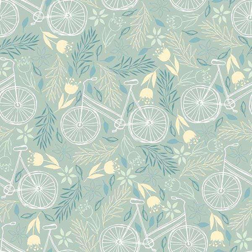 Vintage-style bicycles amidst botanical floral patterns