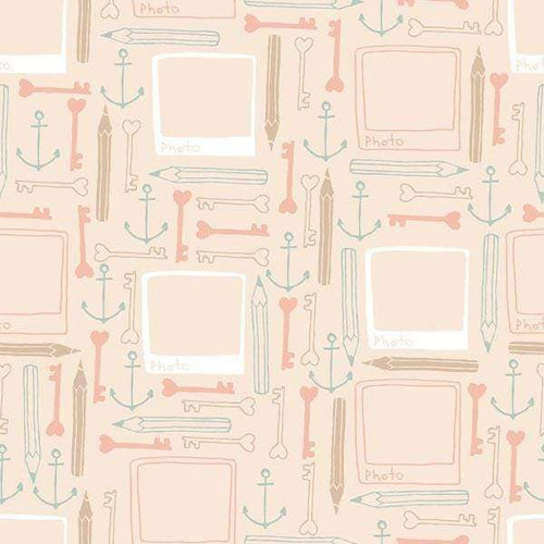 Pastel nautical pattern with anchors, keys and frames