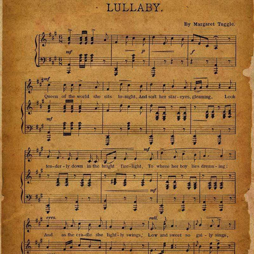 Antique music sheet with handwritten lullaby notes