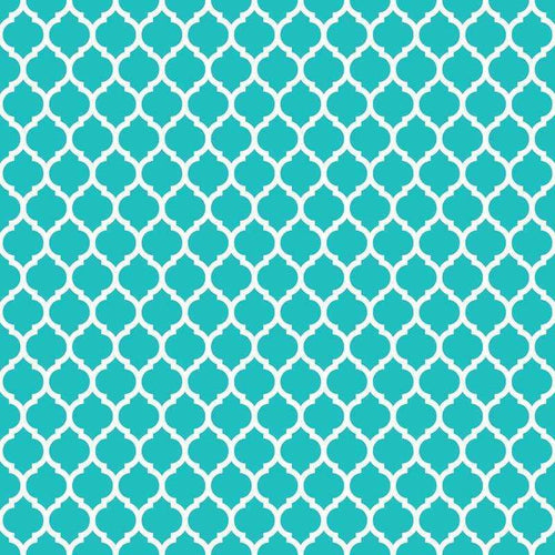 Repeated turquoise trellis pattern on white background