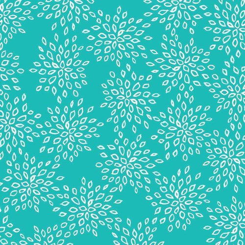 Decorative white leaf pattern on a teal background
