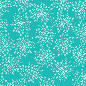 Decorative white leaf pattern on a teal background