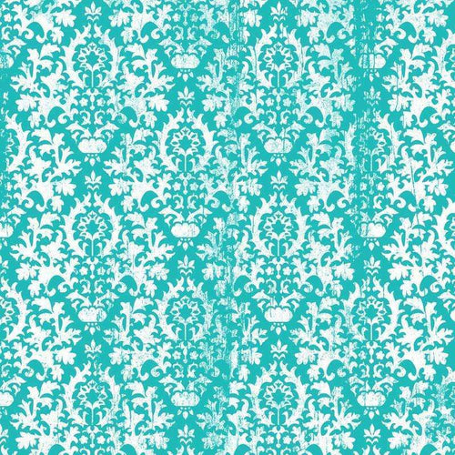 Vintage-inspired turquoise and white damask pattern