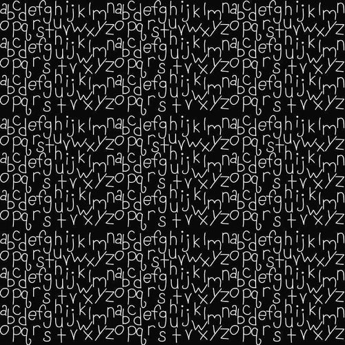 Black and white repeating pattern with jumbled alphabetic characters