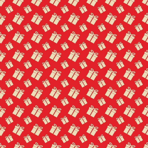 Red background with repeated white gift box pattern