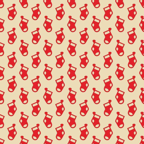 Repeated red Christmas stocking pattern on a cream background