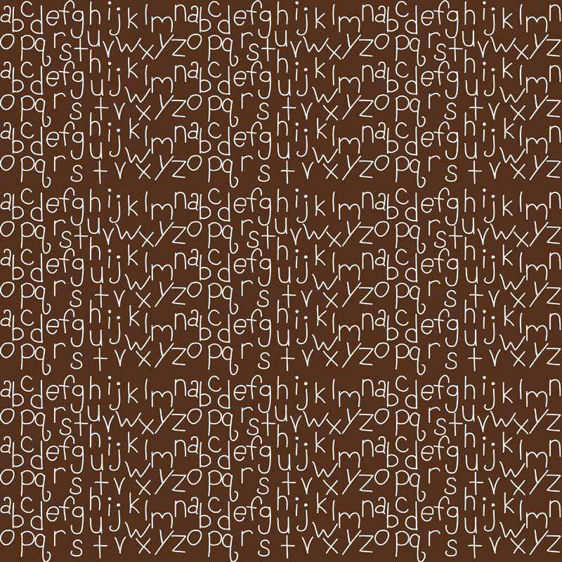 Seamless pattern of musical notes and alphabet letters on a dark chocolate background