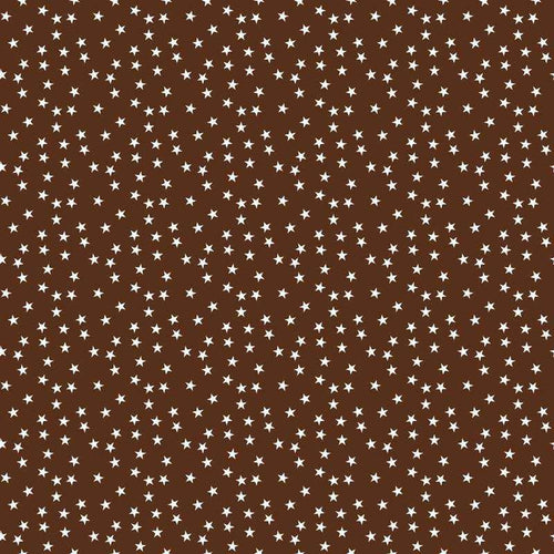 Small white stars on a rich cocoa brown background pattern