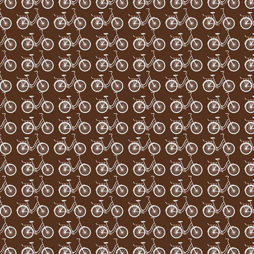 Repeated vintage bicycle pattern on a brown background