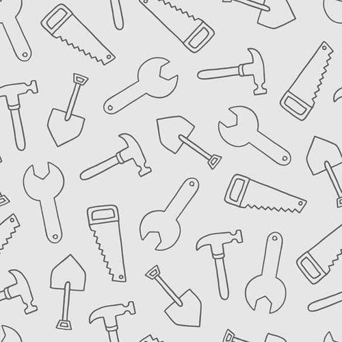 Assorted hand tool outlines on a light grey background