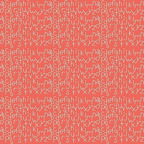 Seamless pattern with white alphabet letters on a coral background