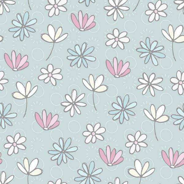 Floral pattern with soft pastel colors on a cool grey background