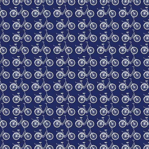 White bicycle pattern on navy blue background