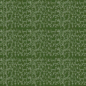 Green fabric with white handwritten alphabet pattern