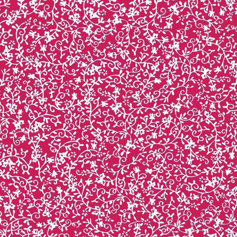 Intricate white floral pattern on a crimson background
