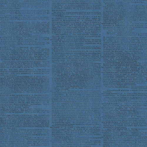 Abstract printed pattern with text in shades of blue