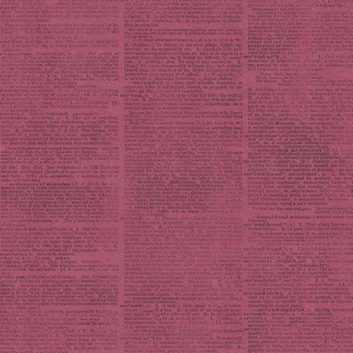 A square image of printed text pattern on a crimson background