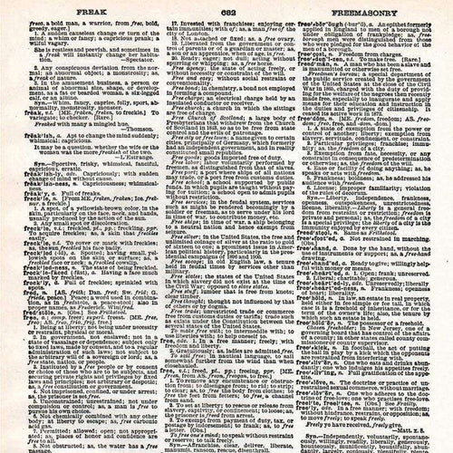Black and white printed text pattern with dictionary entries