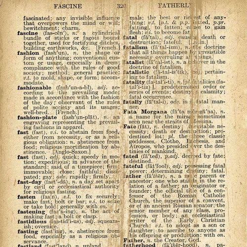 Antique dictionary page with definitions