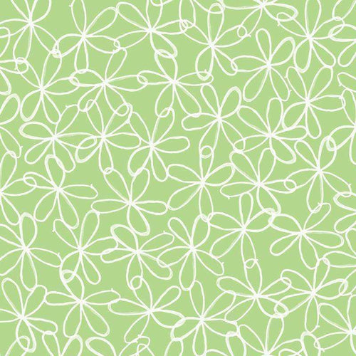 Continuous floral line art pattern on a pastel green background