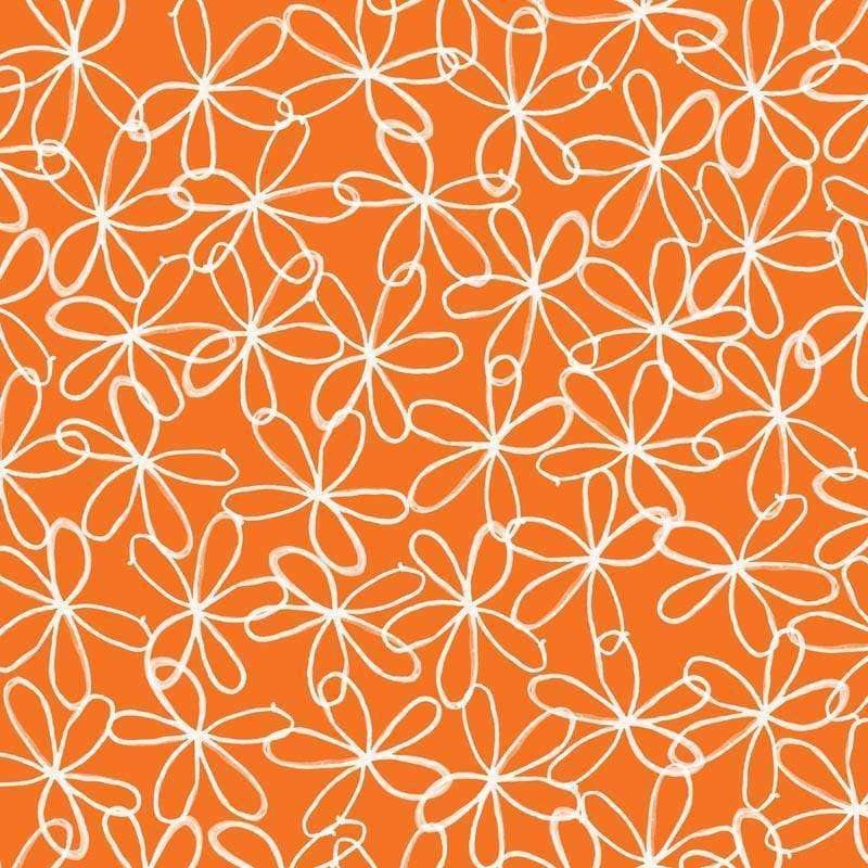 Interconnected floral pattern on a warm orange background