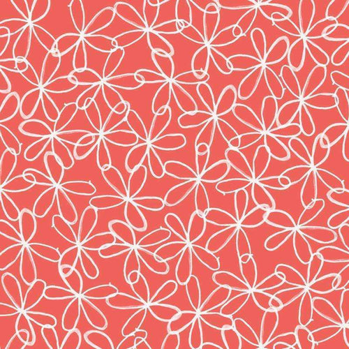 Abstract white floral lace pattern on coral background