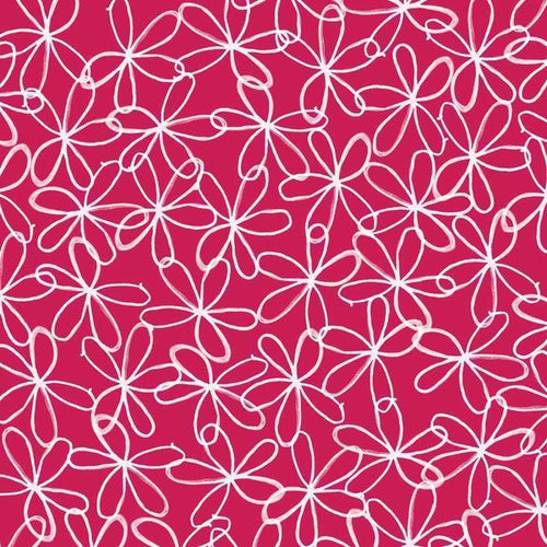 White floral patterns on a vibrant pink background
