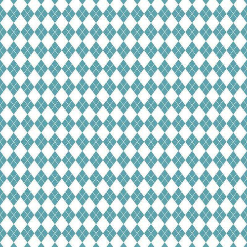 A repeating pattern of white and aqua diamonds